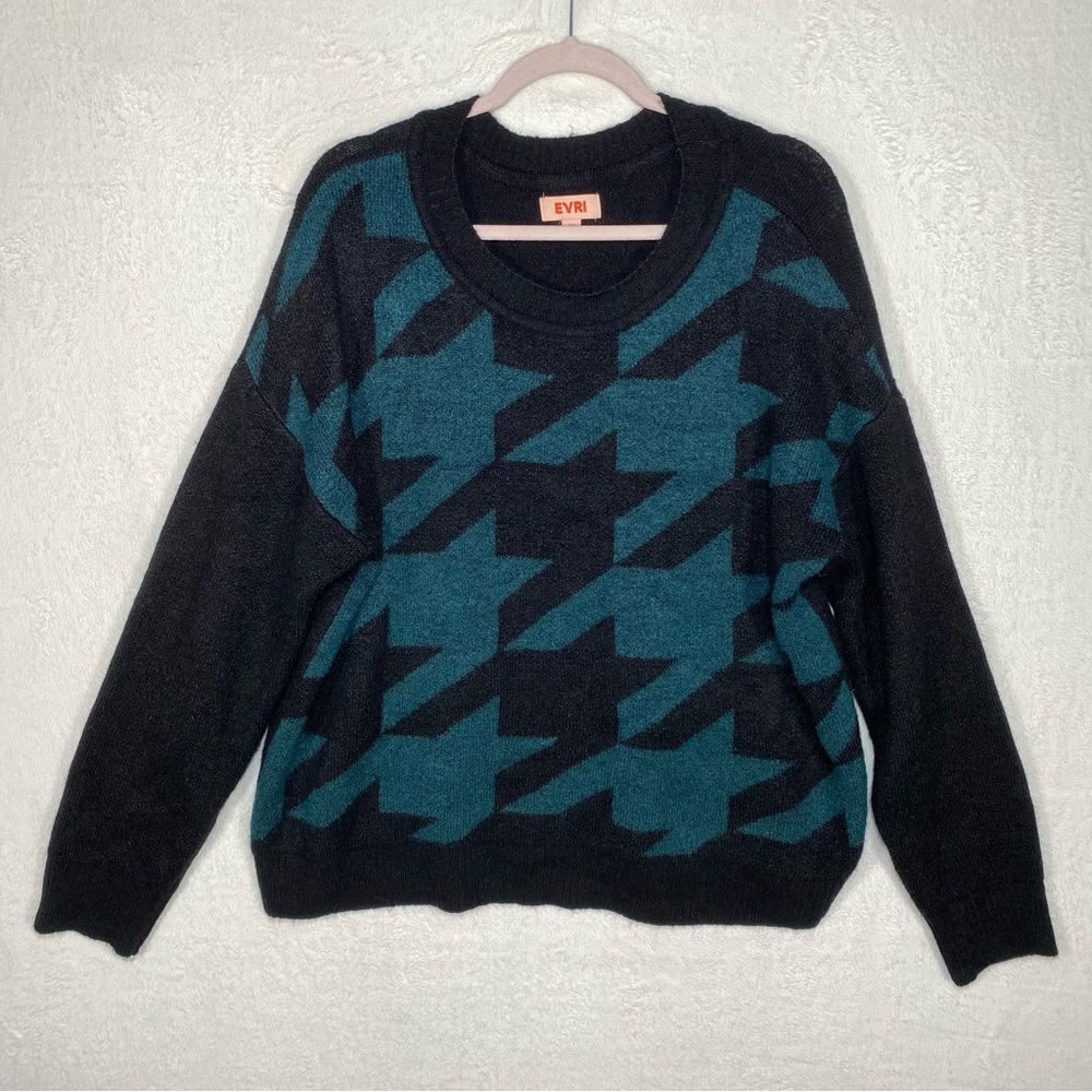 Evri Sweater Womens Size 1X Black Blue Pullover Long Sleeve Preppy Winter